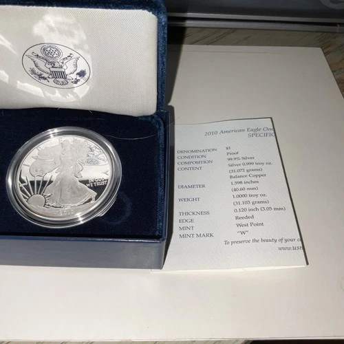 2010-W $1 “Am EAGLE” 99.9% One Ounce Silver Proof Coin  31.072 Grams 1 Troy Oz.