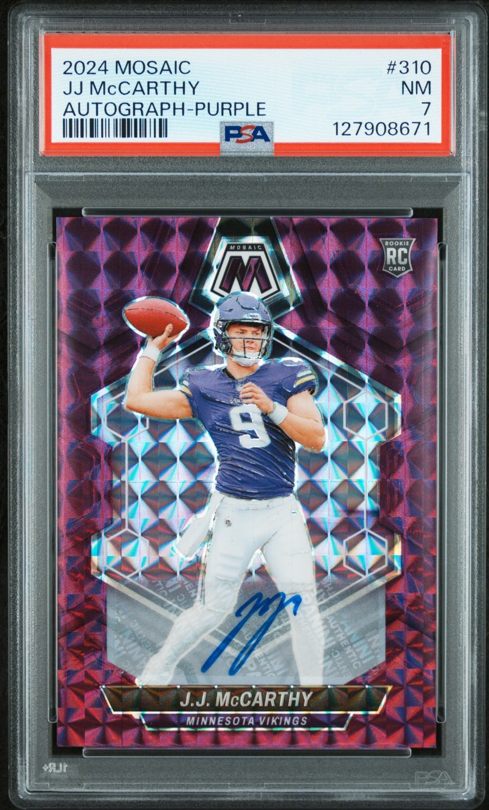 2024 Panini Purple Mosaic Prizm JJ McCarthy RC Rookie AUTO 3/49 Vikings