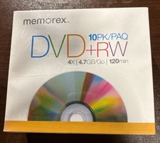Memorex DVD+RW Blank Media 4x/4.7GB/120min 10 Pack W/Slim Cases NEW SEALED
