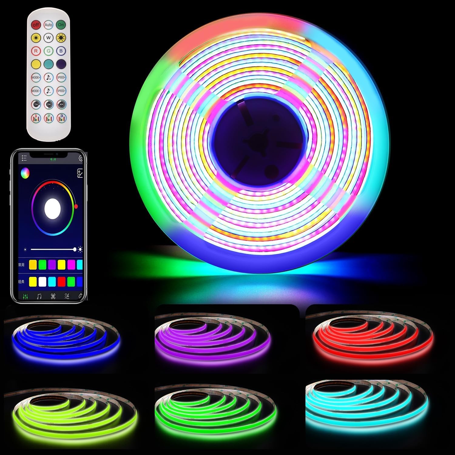 RGB+IC COB LED Strip 5m, 24V WS2811 COB LED Strip Light, Pixel Addressable RGB