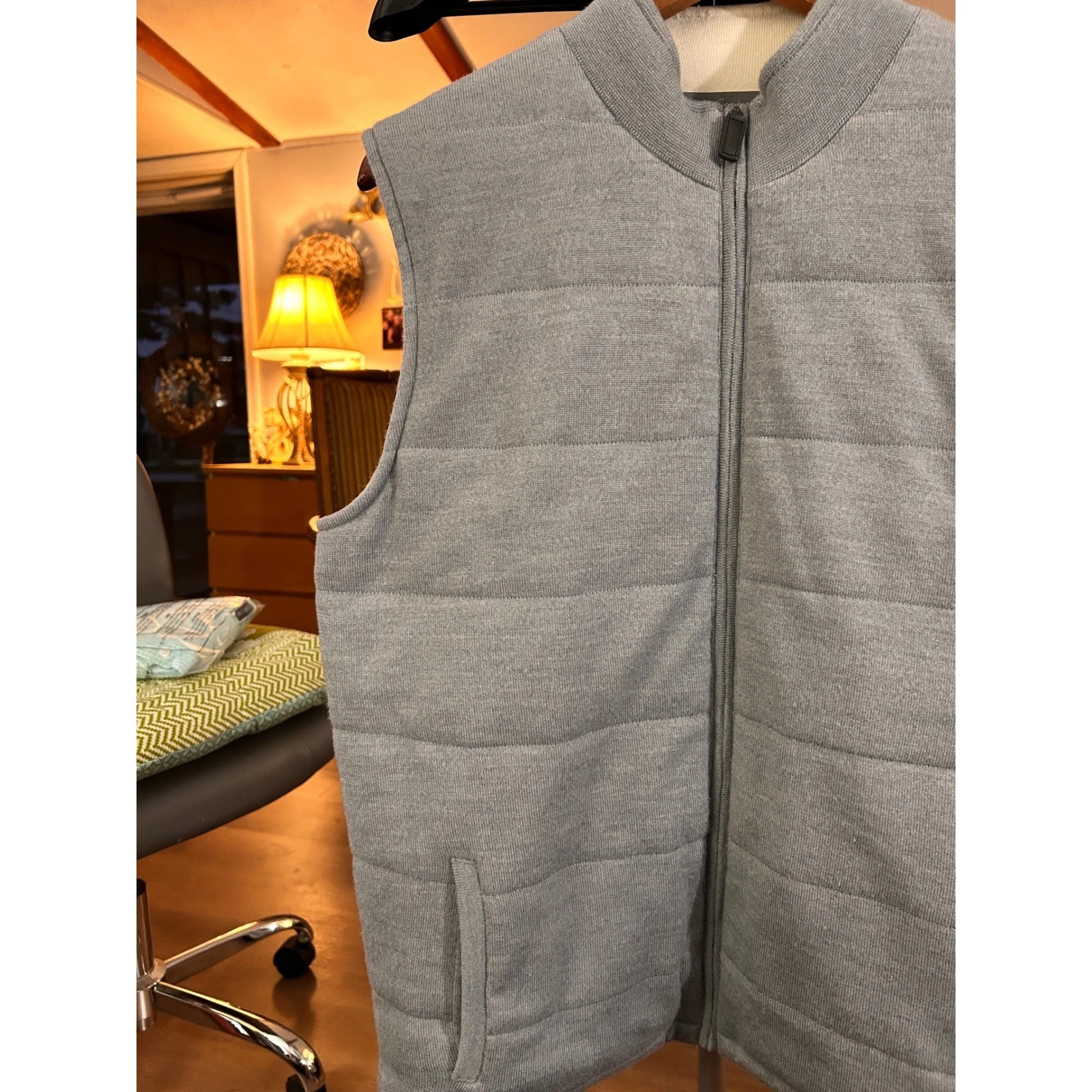 Daniel Cremieux Mens Quilted Merino Wool Vest Size L Gray Zip Front Puffer Style