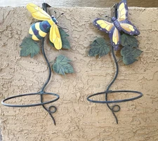 Vintage Sconce Pot Holder Butterfly Bee Yard Art Hinged Install Bracket