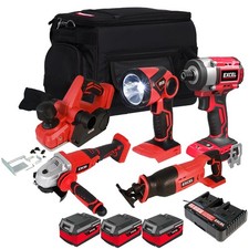 Excel 18V Cordless 5 Piece Combo Tool Kit 3 x 4.0Ah Battery Charger Bag EXL5235