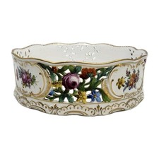 Antique Carl Thieme Dresden Porcelain Reticulated Bowl Pierced Centerpiece 1902 