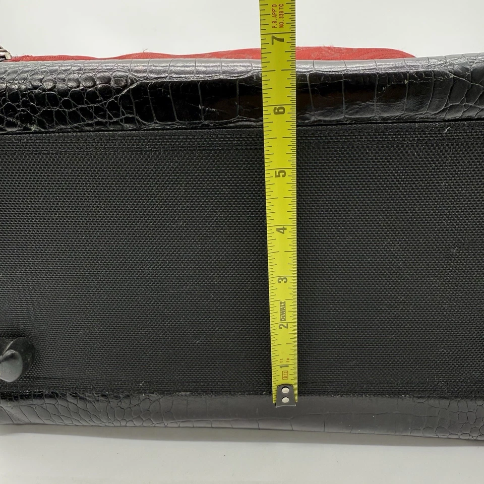 BRIGHTON TRAVEL LUGGAGE Carry On Cosmetic Toiletry Bag Red Fabric Black Leather - Image 3 of 4