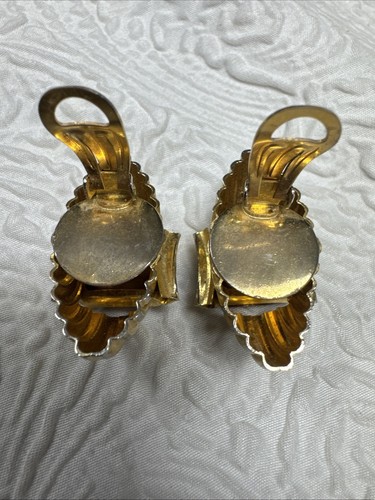 Orecchini Vintage Grandi Rosso Rubino Arte Vetro Texturizzato Design Girevole Oro Clip On - Foto 8 di 11