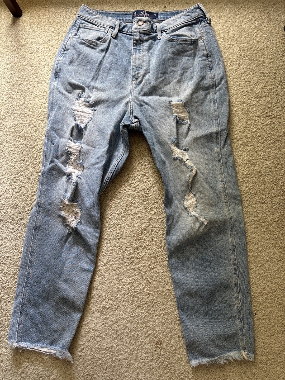 Hollister Mom Jeans Women's 15R 32/27 Curvy Ultra High Rise Light Distressed-image