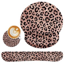 Britimes Ergonomic Mouse Pad Set with 9.8x9.1 inches, Pink Black Leopard