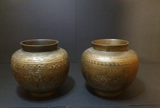 Antique Chinese Brass Censer Pot Bowls x 2 (Stamped Ming)