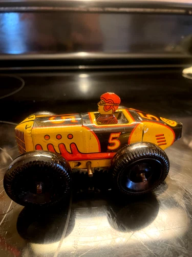 1930s Marx Tin Litho Wind Up No. 5 Racer Race Works Condition is beautiful Look