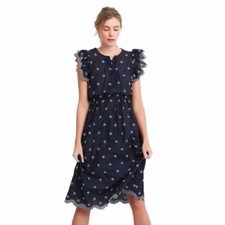 Gap‎ Navy Blue Ruffle Trim Eyelet Midi Dress Womens Petite Small