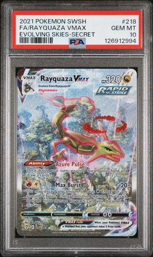 2021 POKEMON SWORD & SHIELD EVOLVING SKIES #218 FA/RAYQUAZA VMAX SECRET PSA 10