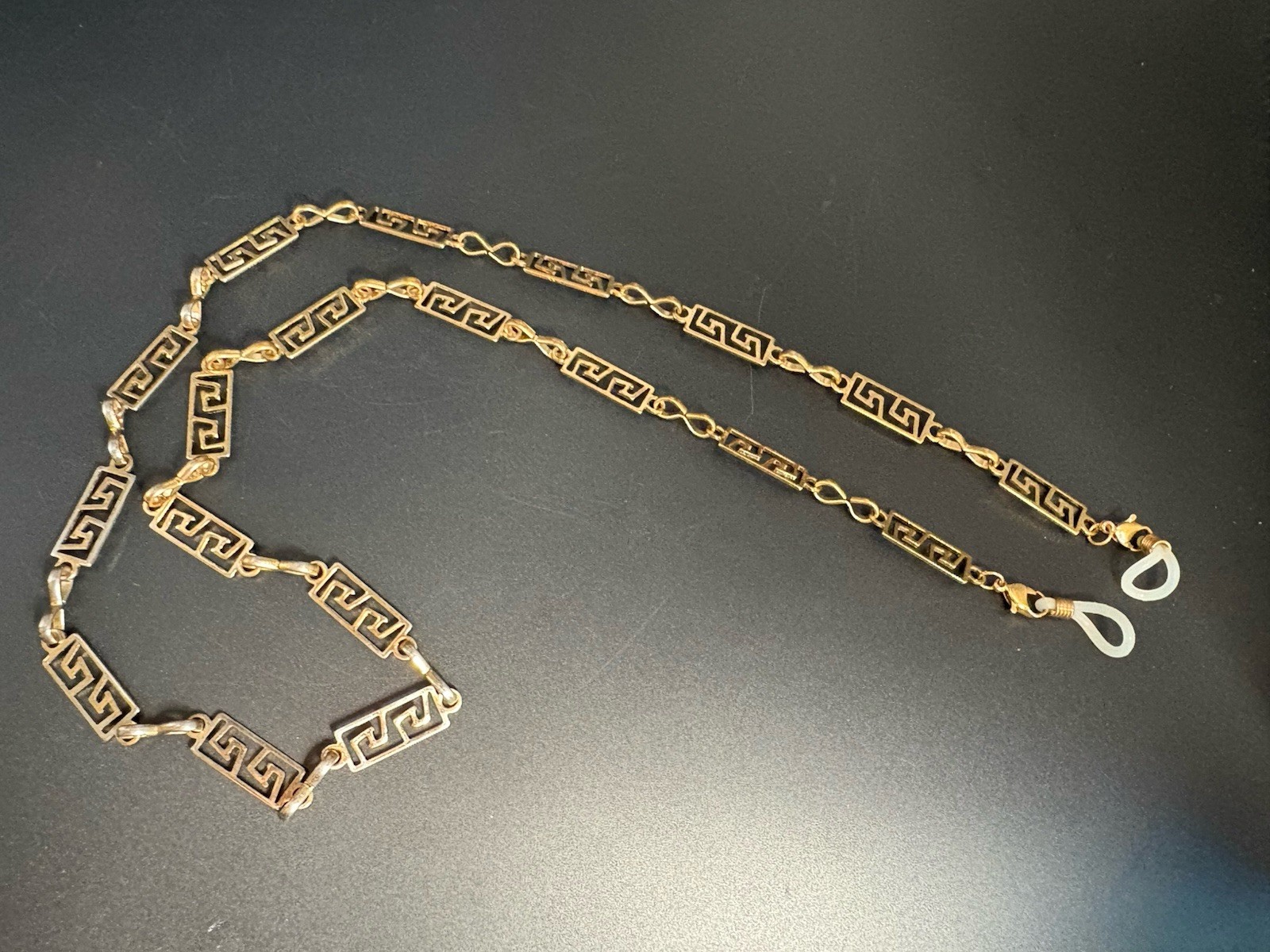 Lovely Vintage Gold Tone Convertible Eyeglasses Chain/ Necklace Greek Key