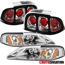 Fit 94-98 Mustang Clear Headlights w/ Corner Lamps+Tail Lights Rear Brake Pair