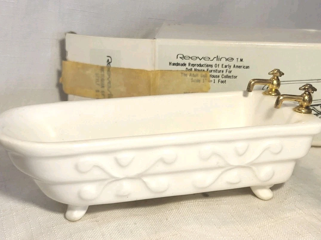 Set Baño Cerámica Tumdee 1:12 | 4 Piezas | Inodoro, Bañera Y Más | Casa Muñecas