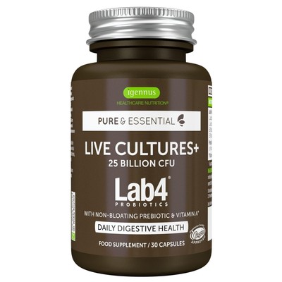 Live Cultures + Lab4  2-in-1 Probiotika  Präbiotikum, Sanft  Ohne Blähungen, ...