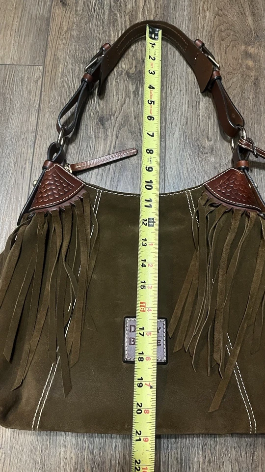 Dooney & Bourke Leather Fringed Suede Hobo Shoulder Bag Brown Purse Western - Image 4 of 4