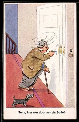 Postcard Nanu, here was only one castle, drinker looks triple, Dachshund 