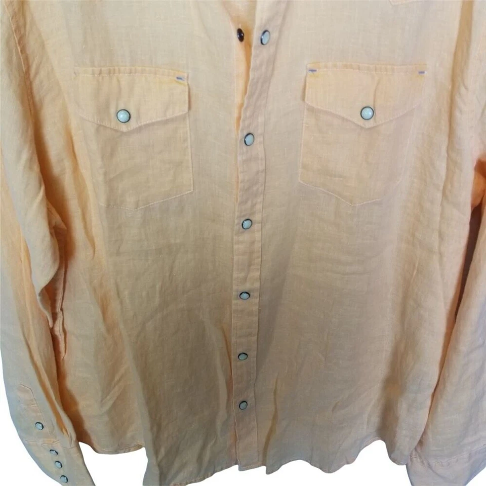 Camisa masculina True Grit Western XL laranja pérola Snap camisa de linho casual - Imagem 3 de 4