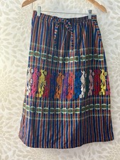 Vintage Artisan Women s S M Striped Embroidered Birds Boho Hippie Folk Art Skirt