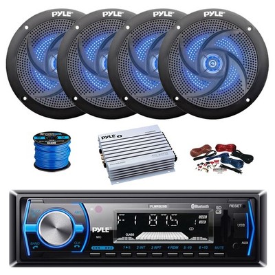 Pyle BT MP3 Stereo Receiver, Amp w/Kit, 4X 5.25'' LED Speakers,Wire