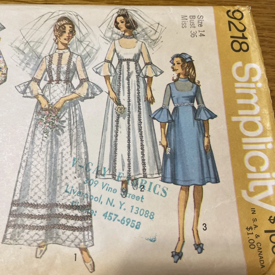 Simplicity Pattern  9218 Wedding Bridal Gown Size 14 Vintage 1970 Uncut - Image 3 of 4