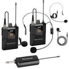 UHF Wireless Microphone Headset System -Wireless Headset Mic System, with Lav...