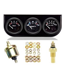 52mm 3-in-1 Car Gauge Kit - Voltage Meter, Water Temperature, and Oil Black