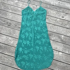 VAL MODE Vintage 90s Turquoise Green Floral Slip Midi Dress Nightgown Medium