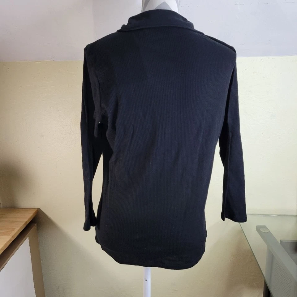 NUEVO CON ETIQUETAS Mujer Liz Claiborne Lizwear Negro Algodón Suéter Tejido Polo Talla Mediana Foto 4 de 4