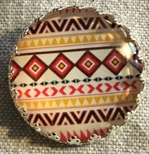 Glass Dome Metal Base Red Yellow Brown Shank Button Just Over 1" 26mm 8630