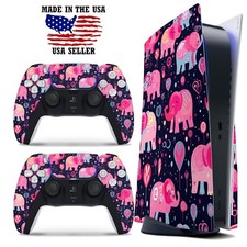 PS5 Disc Version Console  Controller Vinyl Skin Decal Wrap - Pink Elephants