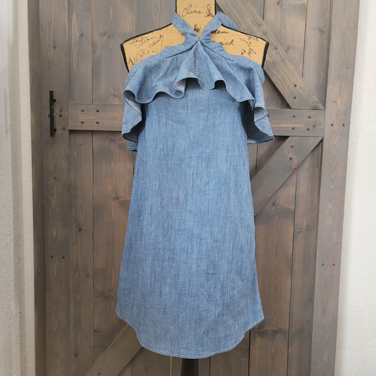 Alice + Olivia Women's Size Small Alexia Off-The-Shoulder Chambray Halter  Dress | eBay