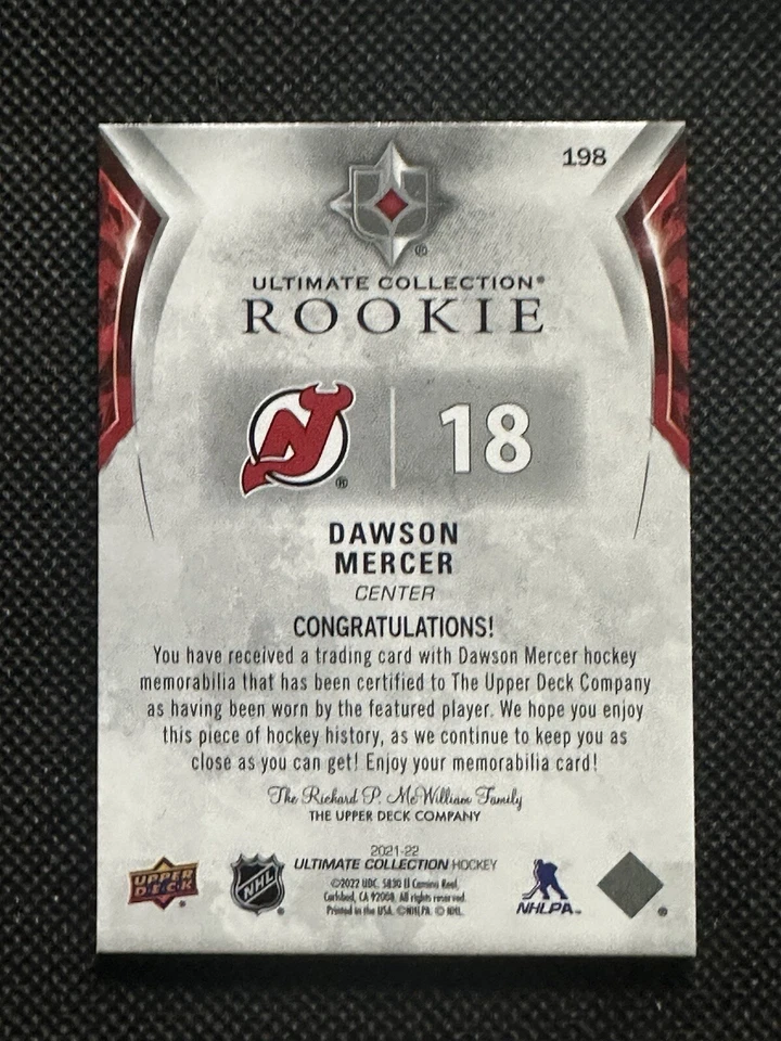 2021-22 Upper Deck Ultimate Collection - Ultimate Rookies Jersey #198 Dawson... - Image 2 of 2