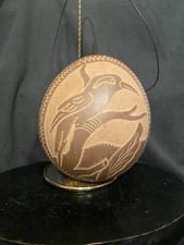 CARVED OSTRICH EGG SOUVENIR OF COSTA RICA