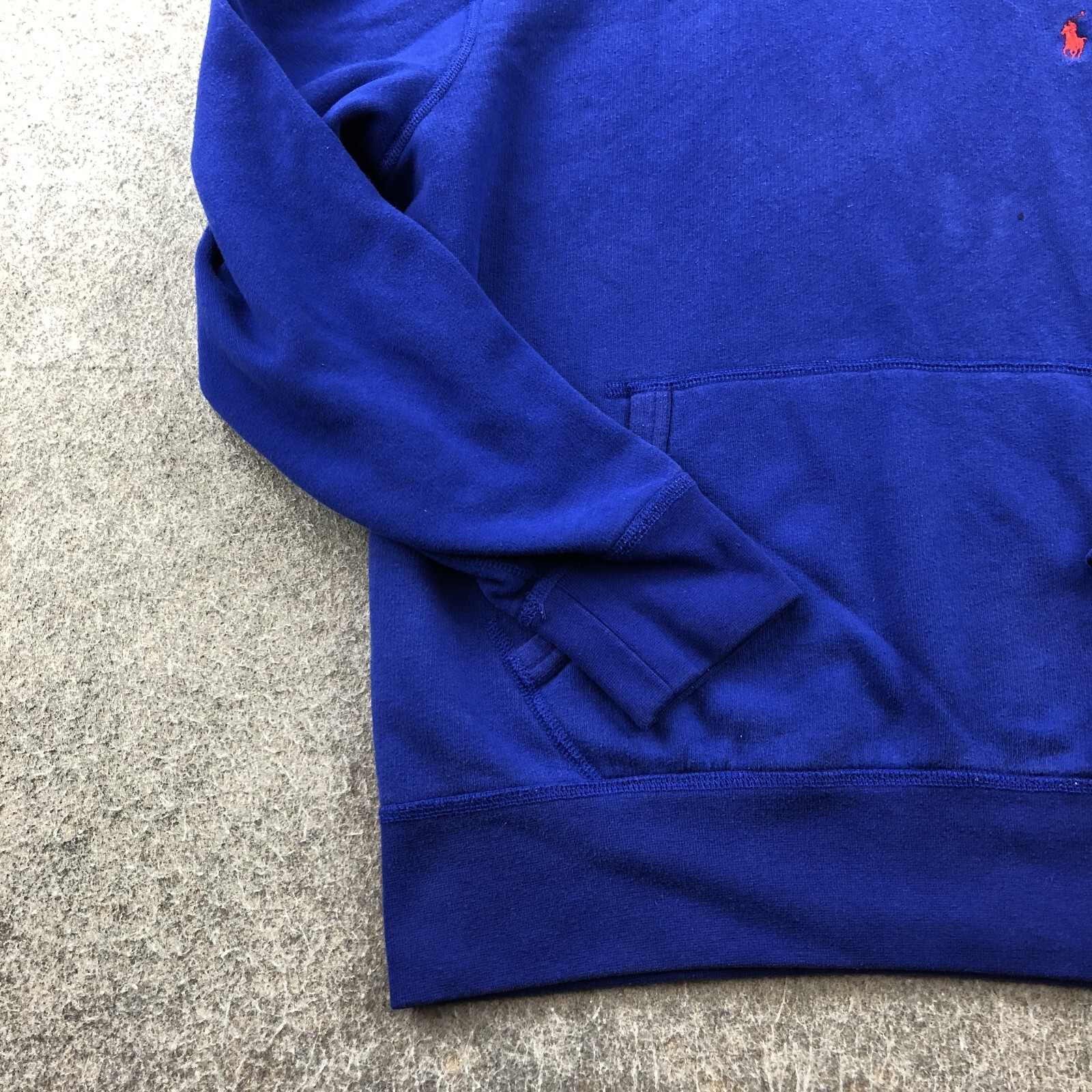 Ralph Lauren Felpa con Cappuccio Uomo Blu Medio Ricamato Rosso Pony Logo Maglia