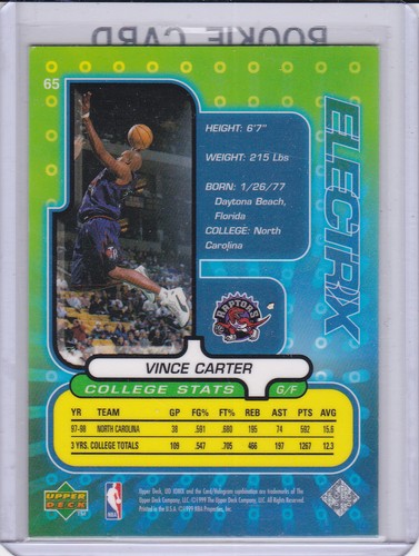 VINCE CARTER RC 1998 Upper Deck Ionix Electix ROOKIE CARD Basketball RAPTORS - Picture 2 of 2