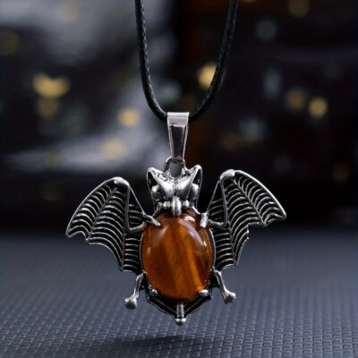 Tiger eye Gems Bat Crystal Necklace Magic Reiki Healing Amulet