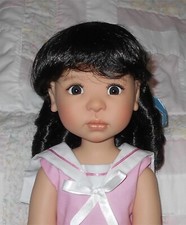 WEE 3 DUTCHESS Doll Wig SIZE 10-11.5 DARK BROWN Sausage Curls Full Bangs NWT