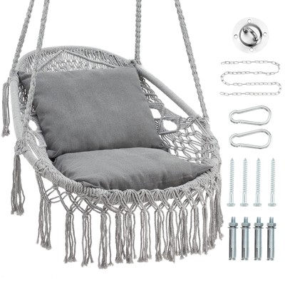 Hammock Chair Hanging Rope Swing, Hanging Chair Max 330Lbs,2 Cushions Include...