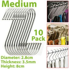S Hooks Medium 10pc Stainless Steel Kitchen Pan Utensil Clothes Hanger Hanging