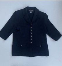 St John Marie Gray  Womens 4 Jacket Black Gold Buttons Black Santana Knit Pockets
