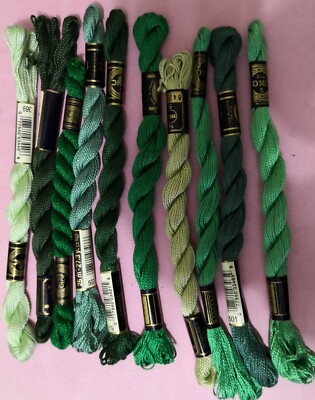 10 Skeins DMC / ANCHOR BAUMWOLLE PERLE 5 meist grün