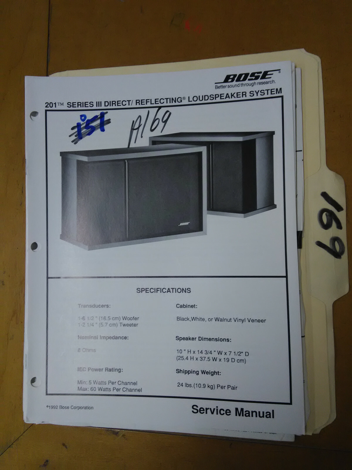 Bose 201 Series III Service Manual Original Repair Book Stereo Speaker