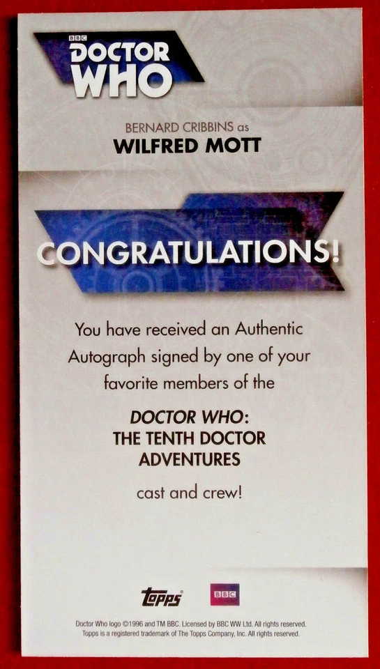 DR WHO - Bernard Cribbins - Wilfred Mott - Personally Signed Autograph Card - Image 2 of 2
