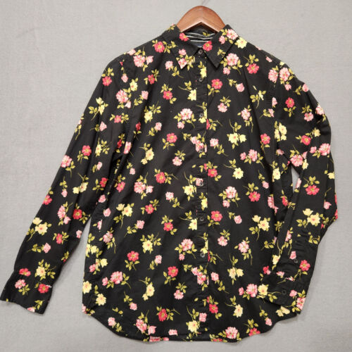 Jones NY Signature Womens Black Floral Long Sleeve Button Up Blouse Size M