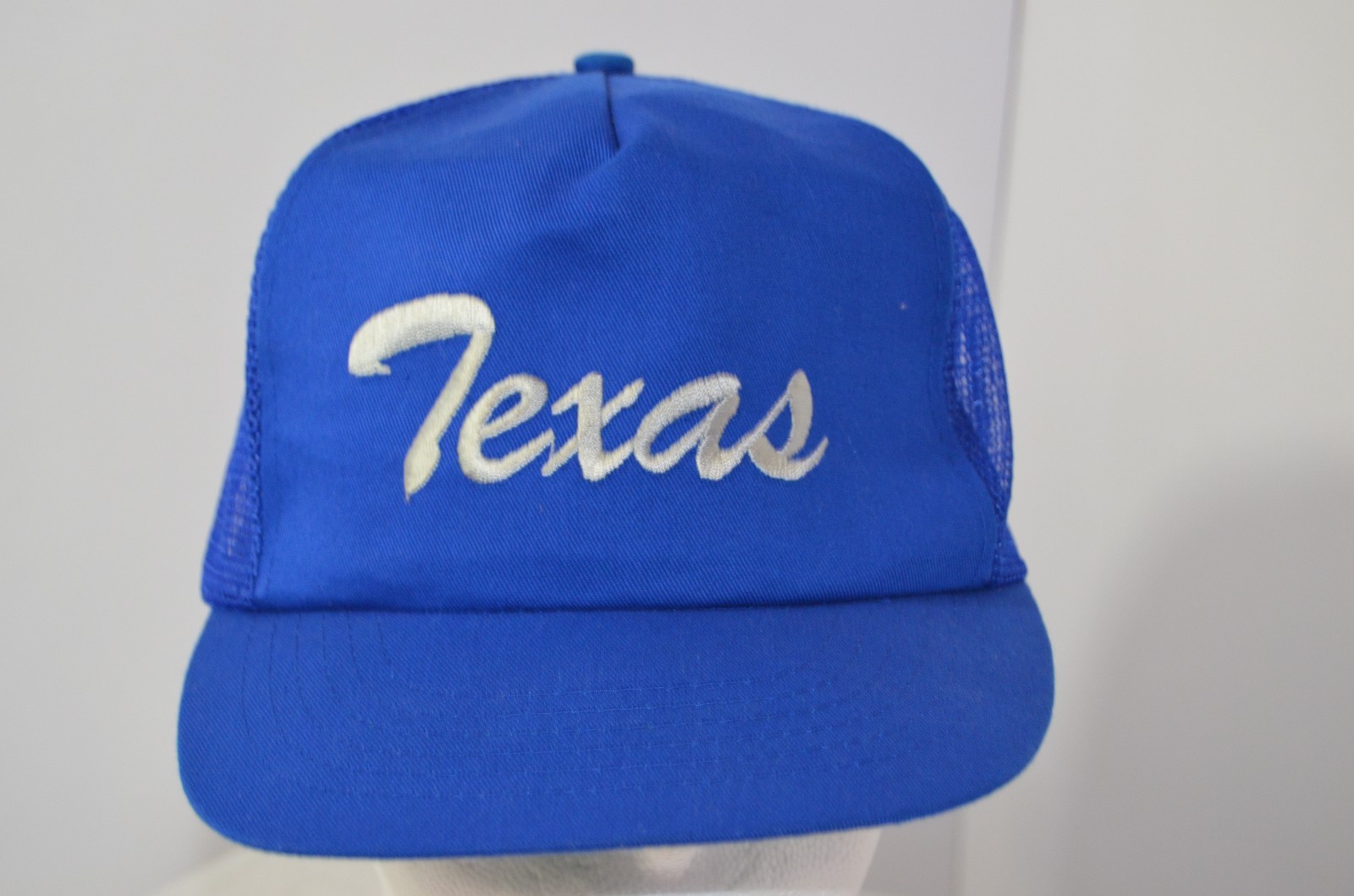 FILA VTG Texas Snapback Spellout Script Trucker Mesh Back Hat Blue White Front Row
