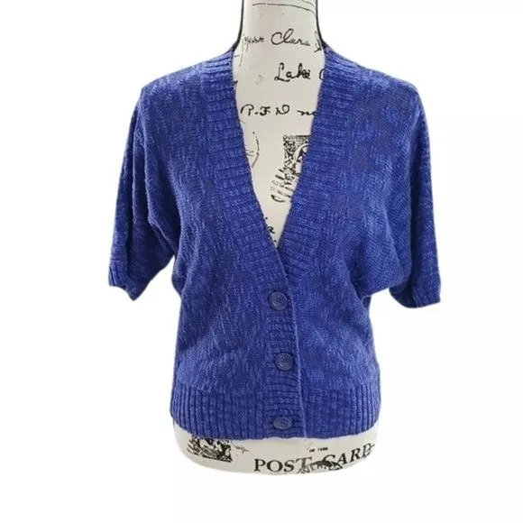 Liz & Co Linen Blend Cardigan Button Front Short Sleeve Womens Size M