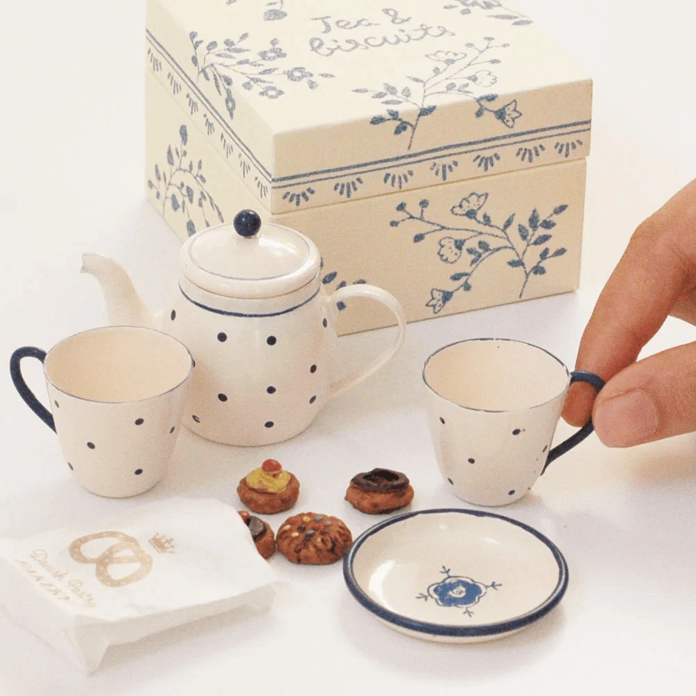 Maileg Tea Time Set with Biscuits in Box Vintage Inspired