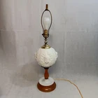 White Cherub Face Globe Hobnail Table Lamp 31" Wooden Vintage 3 Way